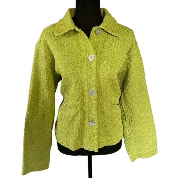 Johnny Was Collection Eyelet Button-Up Jacket – Chartreuse Green – Size Medium - Picture 2 of 9